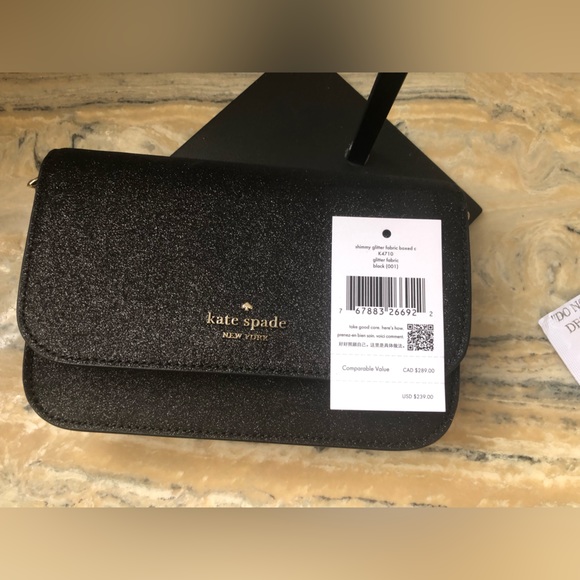 NWT KATE SPADE Shimmer Glitter Fabric Black Crossbody-Clutch K4710 - Picture 8 of 10